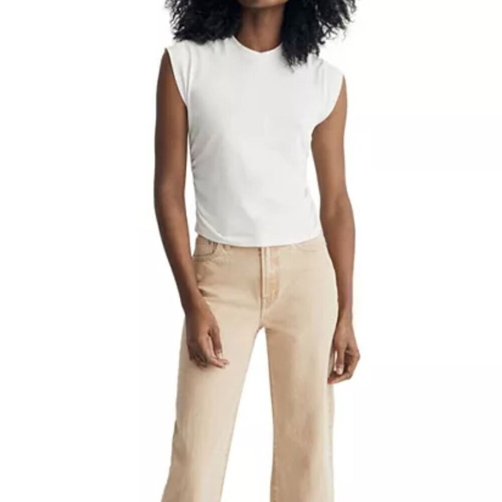 NEW Madewell Sutro Ruched Muscle Casual Luxe Jersey Tank in White - Size: Small